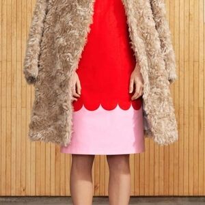 Marimekko Greta Dress in Lanketti Print Size 40 Scalloped Print Red + Pink Dress